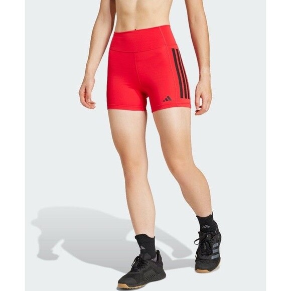 adidas women Optimé 3-Stripes 1/4 Short Leggings Raw Hem SZ S - Picture 1 of 8